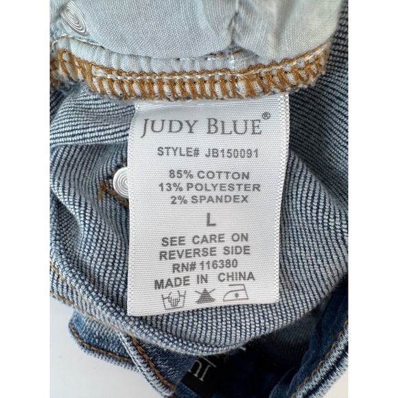 Judy Blue Women's Distressed Denim Shorts with Colorful Patches Size L - Picture 8 of 13